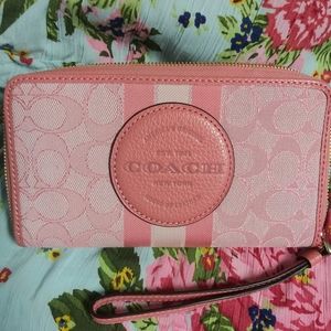 Coach Signature Large Pink Dempsey Phone Wallet